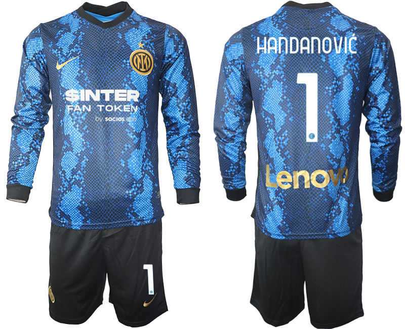 Men 2021-2022 Club Inter Milan home blue Long Sleeve #1 Soccer Jersey